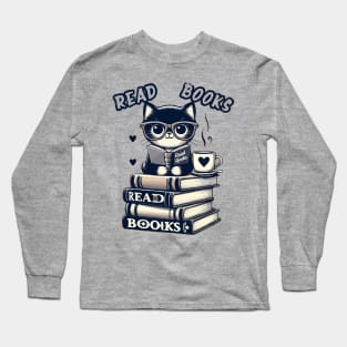 Funny cat Read Books book lovers cat lovers Long Sleeve T-Shirt